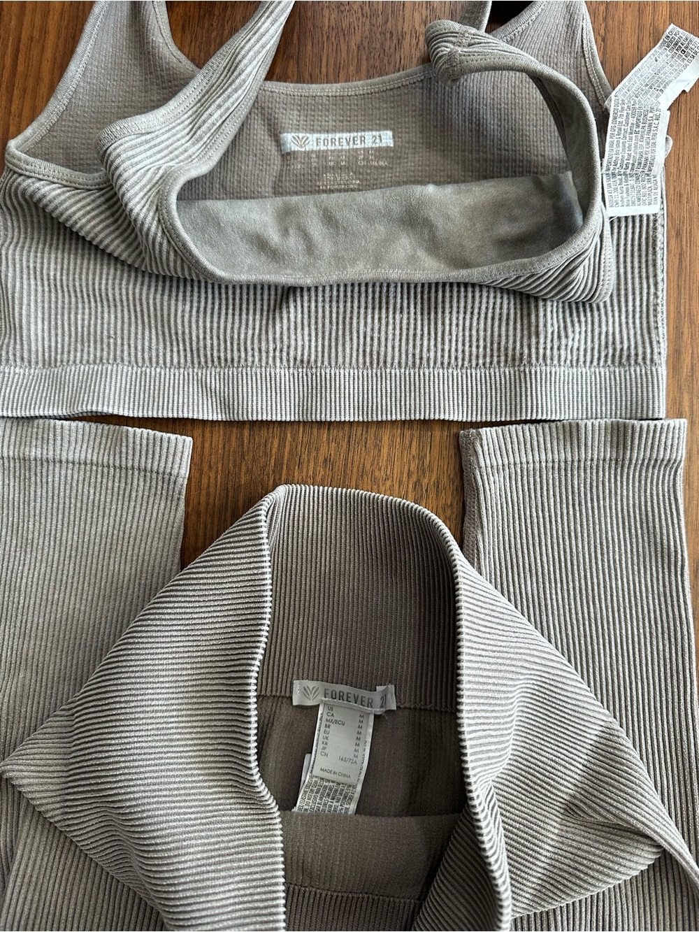 3 piece Forever 21 Neutral Ribbed Active Set - Taupe Size M/L - Picture 3 of 4